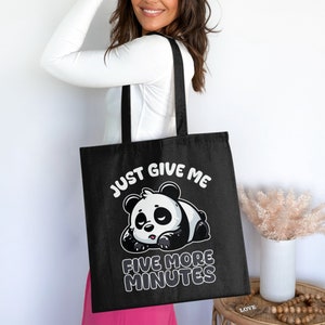 Bonito bolso de mano con diseño de panda, Diseño perezoso para gente perezosa, Regalo divertido, Solo dame cinco minutos más, Bolso de mano con estampado de animal adorable