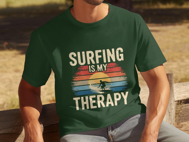 Mens Funny Surfing T-Shirt, Surfing Is My Therapy Shirt, Surfer Graphic Tee, Beach Therapy T-Shirt, Surf Lover Gift, Retro Surf Tee image 5