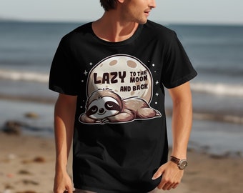 Lazy Animal Theme T-Shirt, To The Moon And Back Shirt, Cute Sloth Graphic Tee, Funny Sloth Lover Gift, Lazy Day Casual Wear