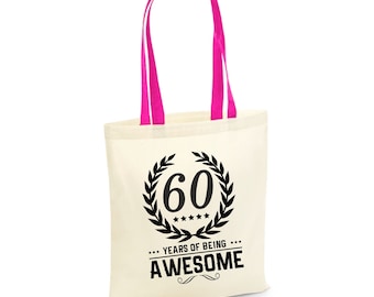 60th Birthday Gifts Contrast Tote Bags 60th Party Bag 60 Years Of Being Awesome Old Shopping Shopper Shoulder Bag Year 1964