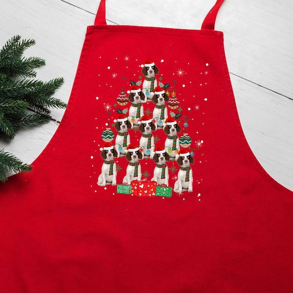Baking Apron English Springer Spaniel Dog Christmas Cooking Apron Unique Xmas Gift Idea BBQ & Kitchen Apron For Women And Men Holiday Season