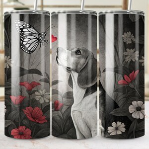 Beagle Dog Butterfly 20 oz Digital Tumbler Wrap, Beagle in Flower Field Tumbler PNG, Floral Beagle Dog PNG Wrap