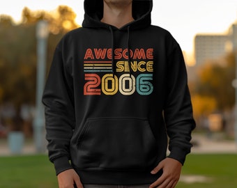 18th Birthday Gift Awesome Since 2006 Retro Birthday Hoodie, Vintage Year 2006 Aged to Perfection Sweatshirt