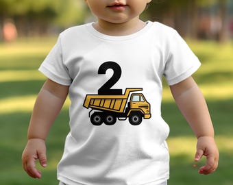 Boys 2nd Birthday T Shirt, Truck Theme Birthday Shirt, White Toddler Tee, 2nd Birthday Gift Idea, Cute Birthday Boy Outfit