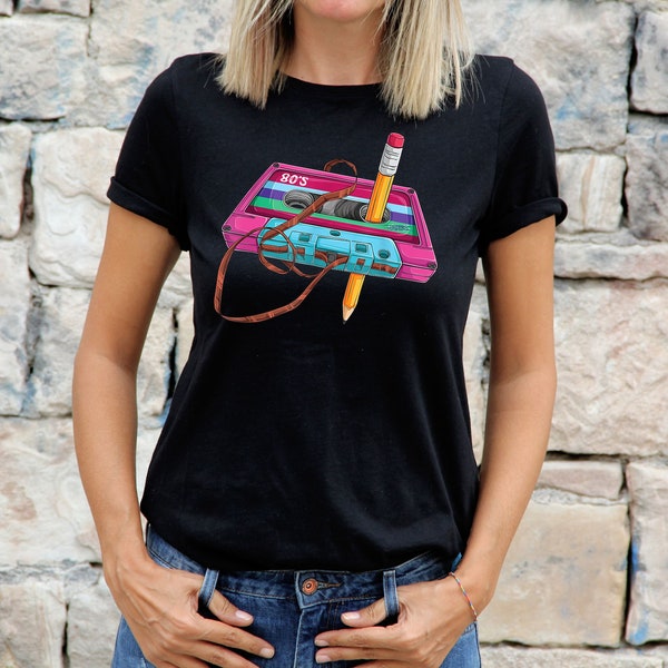 Women's Ladies Retro 80s Fancy Dress Cotton T-Shirt - Cassette Tape Weekend Party Weekender