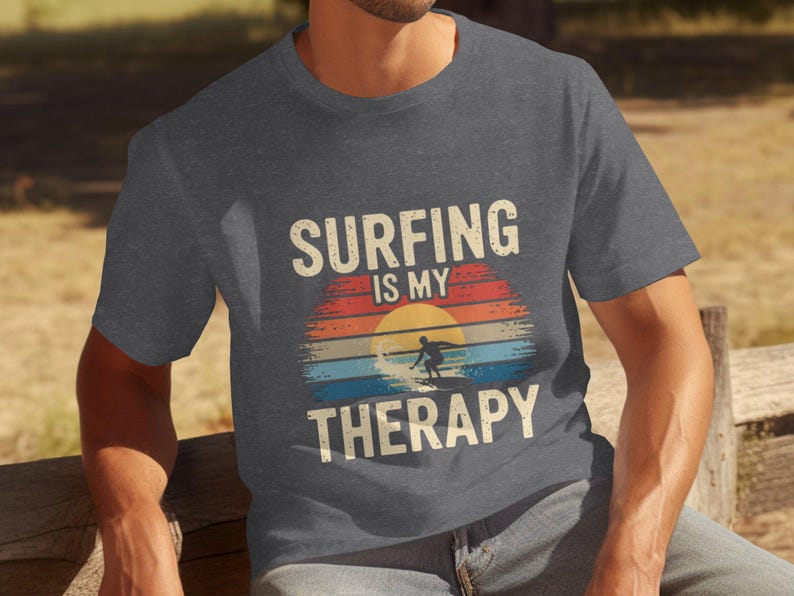 Mens Funny Surfing T-Shirt, Surfing Is My Therapy Shirt, Surfer Graphic Tee, Beach Therapy T-Shirt, Surf Lover Gift, Retro Surf Tee image 7