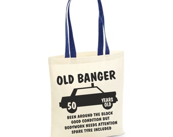 50th Birthday Gifts Contrast Tote Bags 50th Party Bag Old Banger 50 Years Old Shopping Shopper Shoulder Bag Year 1974