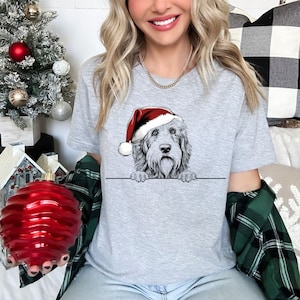 Kerst T-shirt Bebaarde Collie Hond Kerst T-shirt Kerstmuts Ontwerp Kerst T-shirt Vakantieseizoen Shirt voor mannen vrouwen en kinderen