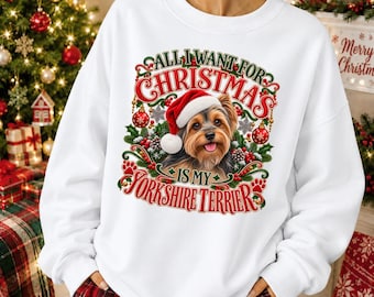 Yorkshire Terrier Christmas Sweatshirt Holiday Puppy Dog Mom Crewneck Cute Winter Jumper Festive Pet Apparel Gift Outfit