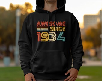 90th Birthday Gift Vintage 1984 Awesome Since Birth Year Hoodie, Retro Style Graphic Sweatshirt, Colorful Distressed Print