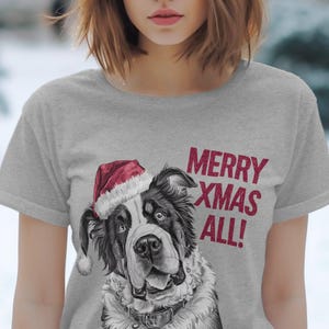 Kerst T-shirt Kerst T-shirt Sint-bernard hond kerstmuts Hondenliefhebber geschenken huisdier kerstshirt vakantie seizoen Merry Xmas T-shirt