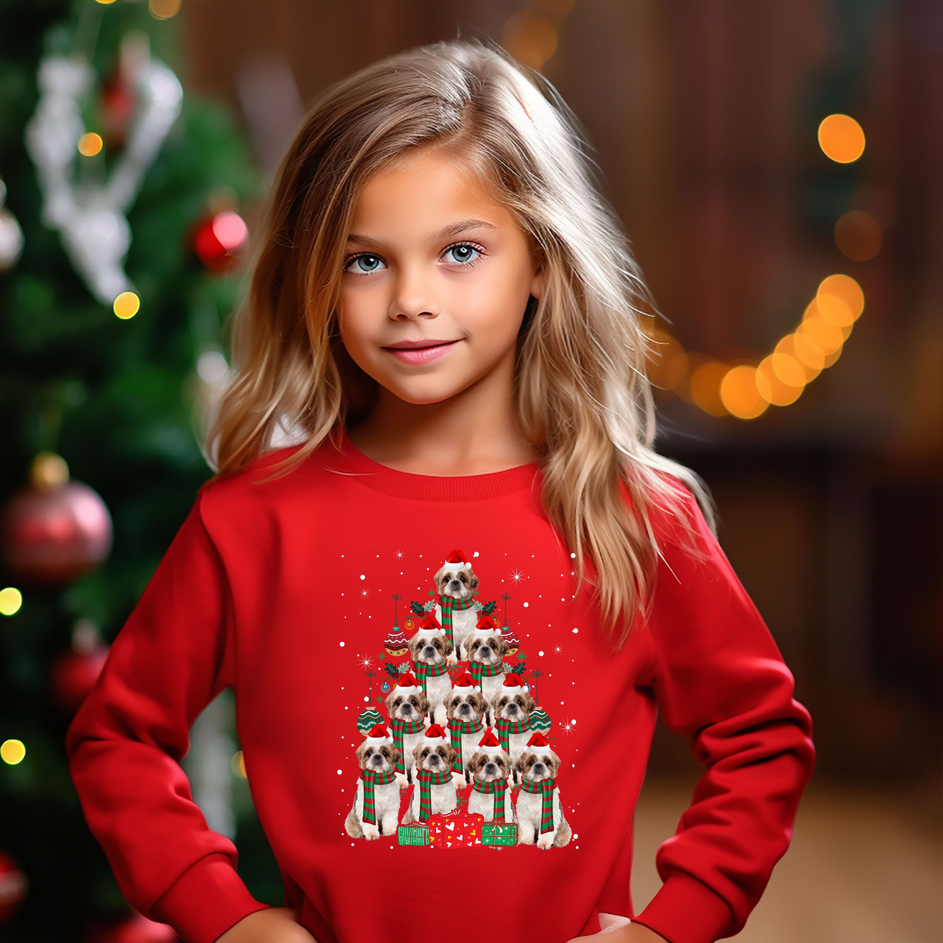 Kids Christmas Jumper Shih Tzu Dog Kids Xmas Gift Childrens Xmas Sweater Kids Christmas Sweatshirt Childs Xmas Tree #2