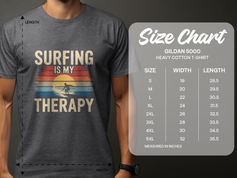 Mens Funny Surfing T-Shirt, Surfing Is My Therapy Shirt, Surfer Graphic Tee, Beach Therapy T-Shirt, Surf Lover Gift, Retro Surf Tee image 3