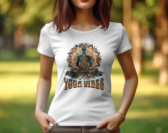T-shirt Yoga Vibes per donne, maglietta Zen per menti meditative, maglietta dal design yoga, vestibilità rilassata, abbigliamento casual, Mindfulness Top #16