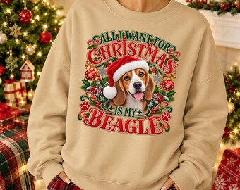 Beagle Christmas Sweatshirt Holiday Dog Lover Sweater Cute Puppy Santa Graphic Festive Pet Mom Apparel Winter Xmas Clothes Gift For Her