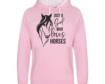 Regalos de caballos para mujeres Sudadera con capucha Just A Girl Who Loves Horses Equestrian Hoody Horse Jumping Hoodie Pony Farm