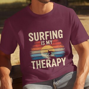 Mens Funny Surfing T-Shirt, Surfing Is My Therapy Shirt, Surfer Graphic Tee, Beach Therapy T-Shirt, Surf Lover Gift, Retro Surf Tee image 6