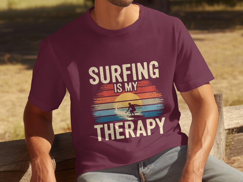 Mens Funny Surfing T-Shirt, Surfing Is My Therapy Shirt, Surfer Graphic Tee, Beach Therapy T-Shirt, Surf Lover Gift, Retro Surf Tee image 6