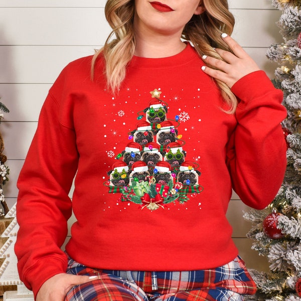 Pug Dog Gifts Xmas Christmas Adulte & Enfants Sweatshirt Jumper Tree Santa Lover