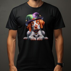 Schattige Vizsla hond puppy in Jester Hat T-shirt, kleurrijk dier grafisch T-shirt, uniek huisdier minnaar cadeau, leuke hondenkleding