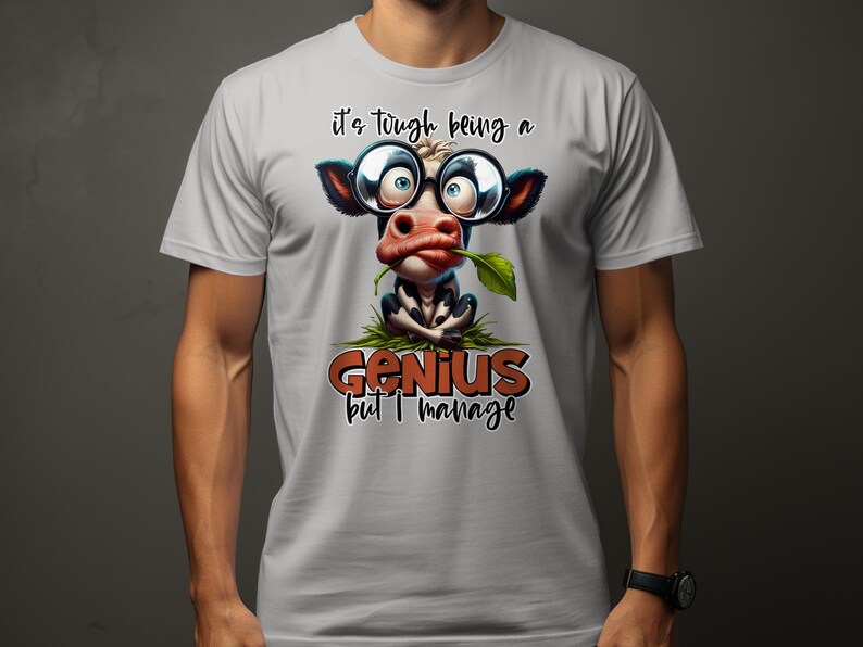 Funny Cow T-shirt, Sarcastic Genius Cow With Glasses, Quirky Farm ...