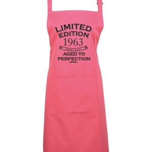 Baking Apron 61st Birthday Apron Funny Gifts For Dad Cooking 61 Years 1963 Aged To Perfection Polyester & Cotton Fuchsia