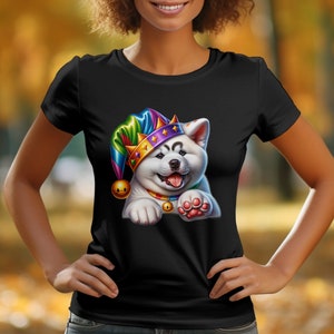 Kleurrijk hondenshirt Jester Hat, schattige husky-afbeelding, unisex hoodie, leuk dierenshirtontwerp, idee verjaardagscadeau