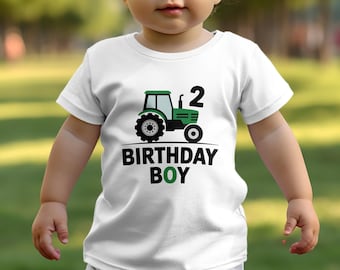 T-shirt 2e anniversaire pour garçons T-shirt blanc Anniversaire thème tracteur T-shirt garçon drôle deuxième cadeau d'anniversaire T-shirt de fête pour garçons 2 ans