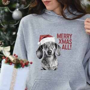 Xmas hoodie teckel hond met rode kerstmuts Merry Xmas All Xmas Jumper Day grappige kersttrui feestelijke vakantiekleding