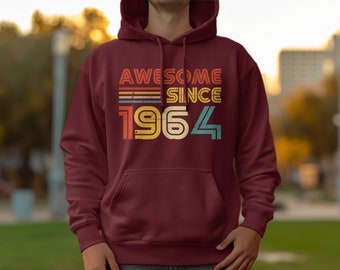 60th Birthday Gift Vintage 1964 Awesome Since Birth Year Hoodie, Retro Style Distressed Print, Unisex Sweatshirt