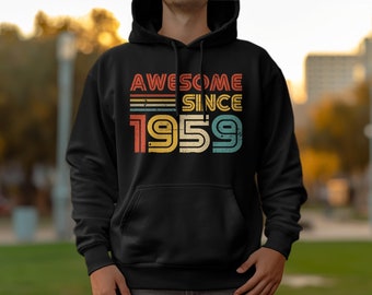 65th Birthday Gift Vintage 1959 Awesome Since Retro Year Hoodie, Colorful Birthday Gift, Unisex Pullover