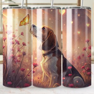 Beagle Dog 20 oz Digital Tumbler Wrap, Beagle in Field of Flowers Tumbler, Butterfly and Beagle Tumbler Wrap PNG, Cute Dog Tumbler Wrap