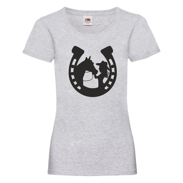 Horse Shoe Cowgirl Womens Ladyfit T Shirt Horse Riding Jumping Equestrian Top