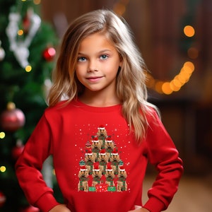 Kids Christmas Jumper Cocker Spaniel Dog Kids Xmas Gift Childrens Xmas Sweater Kids Christmas Sweatshirt Childs Xmas Tree 2 Red