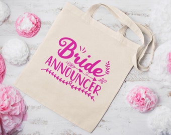 Bride Announcer Tote Bags Wedding Tote Bags Canvas Tote Bags Wedding Bag Wedding Favours Wedding Gifts Bride Announcer Bag Bridal Party Gift