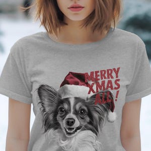 Xmas T-shirt Kerst T-shirt Papillon hond kerstmuts Hondenliefhebber geschenken huisdier kerstshirt vakantie seizoen Merry Xmas T-shirt