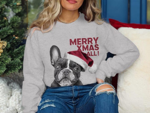 Pull de Noel Sweatshirt de Noel Bouledogue francais chien bonnet de Noel cadeaux pour amoureux des chiens chemise de Noel pour animal de compagnie saison des fetes pull joyeux Noel Etsy