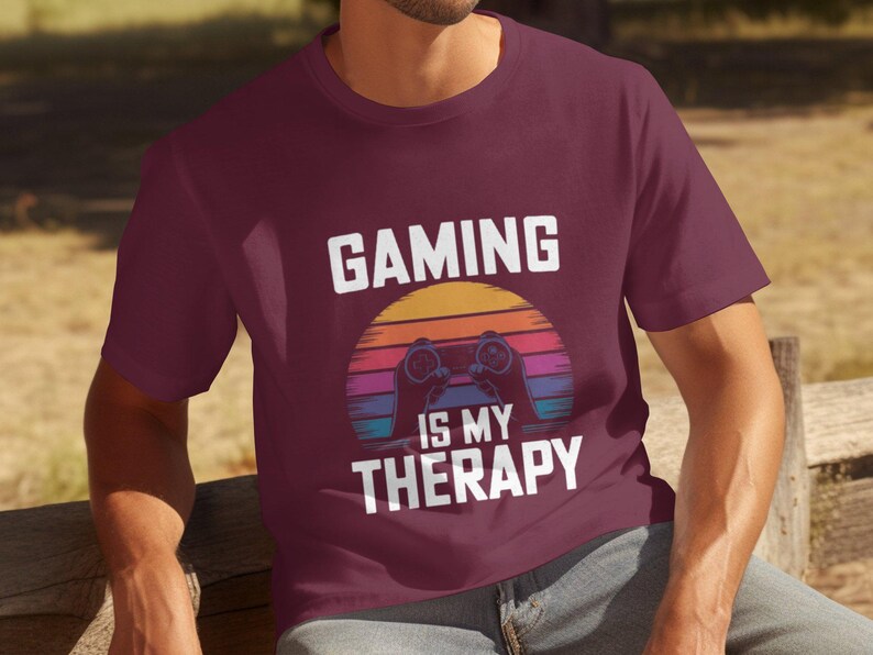 Gaming is mijn therapie T-shirt voor mannen, grappig gamershirt, uniek T-shirt, cadeau videogameliefhebber, vrijetijdskleding, cool gaming-designshirt afbeelding 6