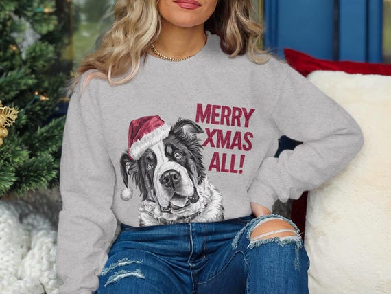 Buy Xmas Sweater Christmas Sweatshirt Saint Bernard Dog Santa Hat