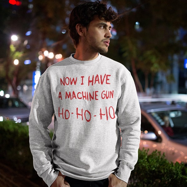 Men's Xmas Jumpers & Sweatshirts - Die Hard Christmas Machine Gun Theme Cotton Sweatshirt