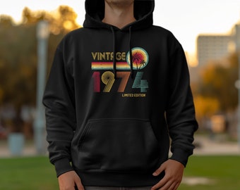 50th Birthday Gift Vintage 1974 Limited Edition Hoodie, Retro Palm Tree Sunset Graphic, Comfortable Casual Wear