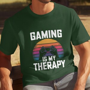 Gaming is mijn therapie T-shirt voor mannen, grappig gamershirt, uniek T-shirt, cadeau videogameliefhebber, vrijetijdskleding, cool gaming-designshirt afbeelding 5