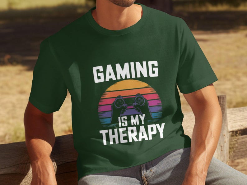 Gaming is mijn therapie T-shirt voor mannen, grappig gamershirt, uniek T-shirt, cadeau videogameliefhebber, vrijetijdskleding, cool gaming-designshirt afbeelding 5