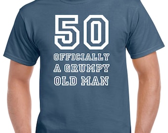 Mens 50th Birthday T Shirt Top Shirt Gift Present Fifty 50 Years Old Offically A Grumpy Old Man Funny Tee