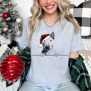 Kerst T-shirt Bull Terrier Hond Kerst T-shirt Kerstmuts Ontwerp Kerst T-shirt Vakantieseizoen Shirt voor mannen vrouwen en kinderen