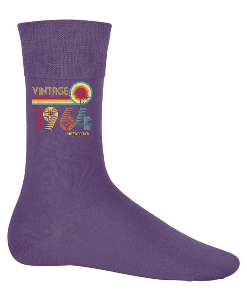 Cadeaux d'anniversaire pour homme ou femme, chaussettes vintage 1964, édition limitée 60 ans Purple