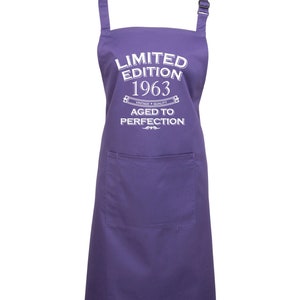 Baking Apron 61st Birthday Apron Funny Gifts For Dad Cooking 61 Years 1963 Aged To Perfection Polyester & Cotton パープル