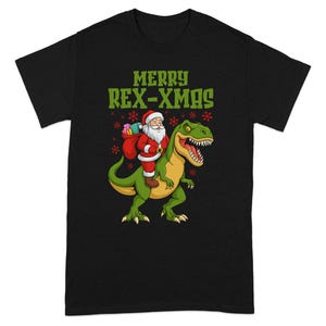 Merry Rex-Xmas T-Shirt, Santa Riding Dinosaur Shirt, Funny Christmas Gift Tee, Holiday Dinosaur T-Shirt, Unisex Christmas T Shirt