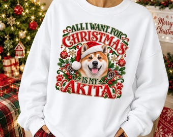 Akita Christmas Sweatshirt Cute Dog Lover Holiday Crewneck Festive Japanese Breed Santa Outfit Winter Apparel Puppy Mom Gift Jumper Clothes