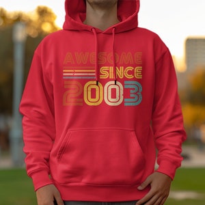 21e verjaardagscadeau vintage 2003 geweldig sinds verjaardag hoodie, retro stijl comfortabel unisex sweatshirt, uniek cadeau voor geboortejaar Red